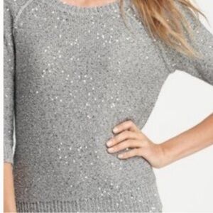 Ann Taylor Medium Silk blend Contemporary Charcoal Grey Sparkling Sequin Top